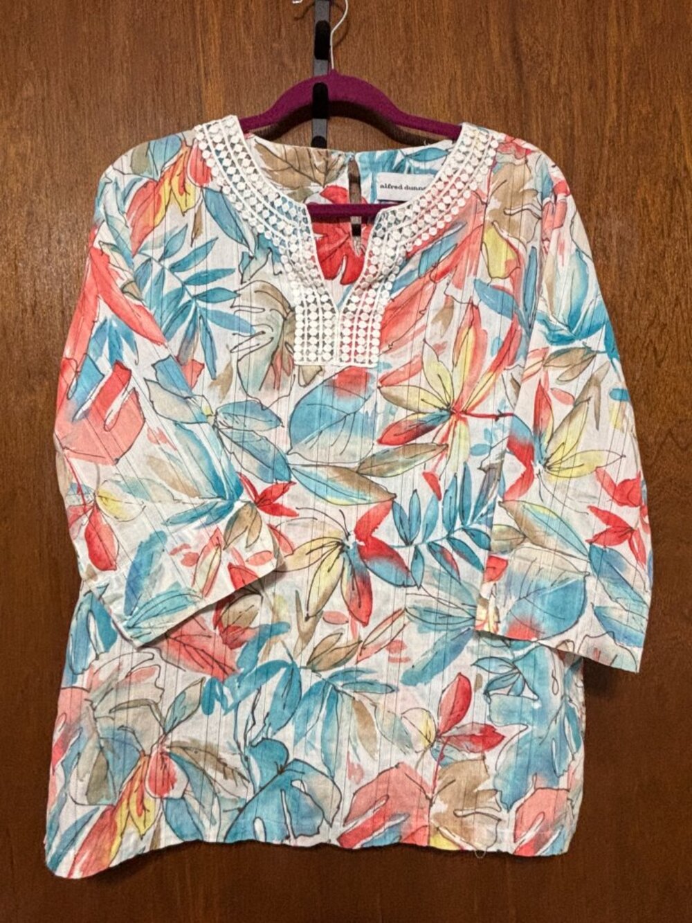 Ladies Alfred Dunner Pop Over Top Size 16 Crochet Lace Accent